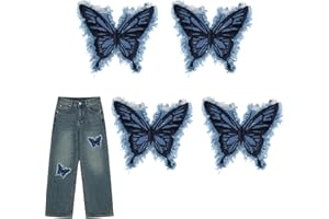 4pcs Denim Butterfly Iron-On/Sew-On Patches with Fringe, Embroidered Applique for Jeans Jackets Bags Hats Shoes Clothes Retro