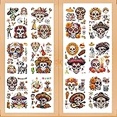Window Clings Stickers for Glass - 12 Sheets Day of The Dead Static Window Cling for Party Decor, Mexico Día de Los Muertos Sugar Skull Transfer Sticker Decals DIY Home Party Decoration