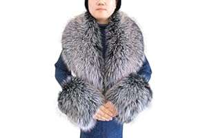 Eosxrp Faux Fur Collar Cuffs Set Warm Fake Fur Scarf Winter Women Fluffy Large Shawl Furry Scarves