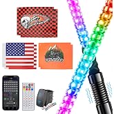 Ehaho 2PCS 4FT Whip Lights for UTV ATV, Spring Base, Tri-Brighter, 6 Flags | Spiral Chasing Led Whip Light, W/Rocker Switch, 366 Patterns, APP &amp; Remote Control Lighted Antenna Whip for RZR SXS Can-Am