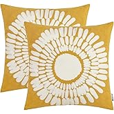 HWY 50 Mustard Yellow Decorative Throw Pillow Covers 18x18 Inch, Pack of 2 Embroidered Cotton Farmhouse Cushion Cover Pillow Case for Sofa Couch Living Room Bed Bedroon, Sunflower Design