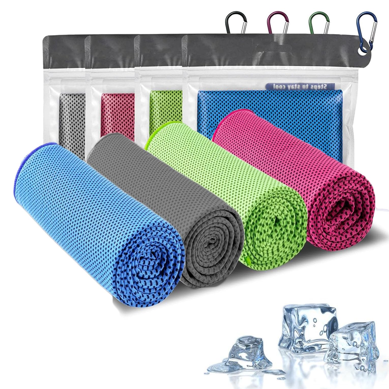 SoftcuteLee 4 Pack Cooling Towels (100x30 cm) Cool Cold Towel, Soft Breathable Microfibre Towels for Neck, Yoga, Golf, Gym, Camping, Running, Fitness, Workout & More Activities