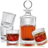 Qinyoung 5 Piece Ribbed Whiskey Decanter Set Valentine's Gifts for Him Husband Men, 27 oz Crystal Liquor Decanter Set with 4 Whiskey Glasses Gift for Men Dad Father Birthday Bosses Day Gifts
