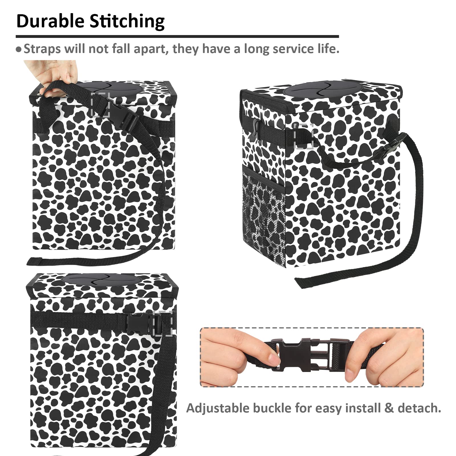 Vankor Car Trash Can for Car Cute,Bag Bin Hanging Waterproof Automotive Garbage Cans Leak Proof Vehicle Trash Can Cow Print