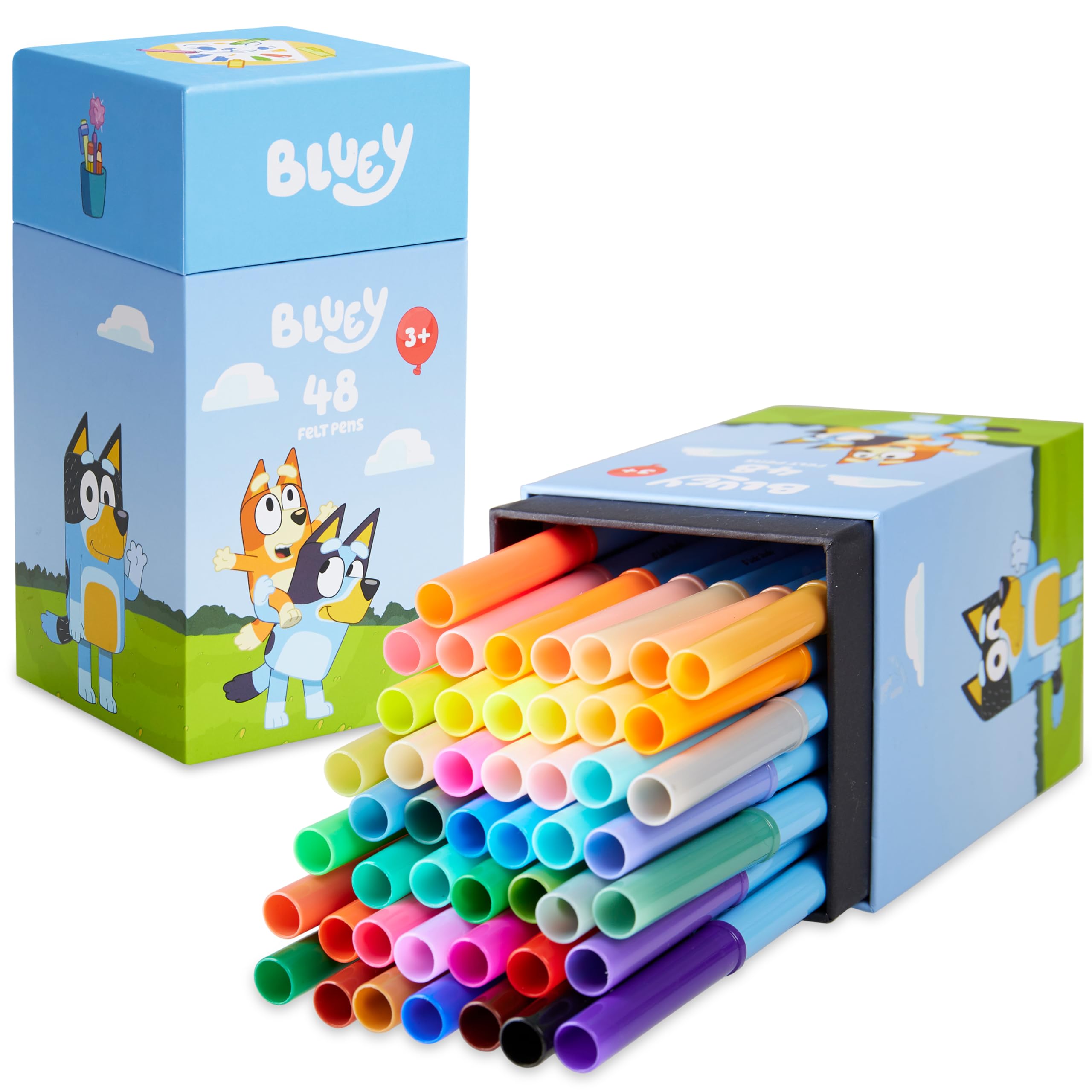 Bluey Colouring Pens 48 Pack Felt Tip Pens for Kids Official Art Supplies Set for Drawing Colouring Arts and Crafts School Party Gifts for Kids