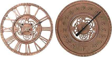 Amazon Com Lily S Home Hanging Wall Clock And Thermometer Set
