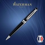 Waterman Expert Ballpoint Pen Gloss Black Chrome Trim Medium Tip Blue Ink Gift view 2