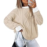 Disamer Womens Sweaters Oversized Cable Knit Sweater Fall Clothes 2026 Fashion Outfits Long Sleeve Crewneck Chunky Pullover