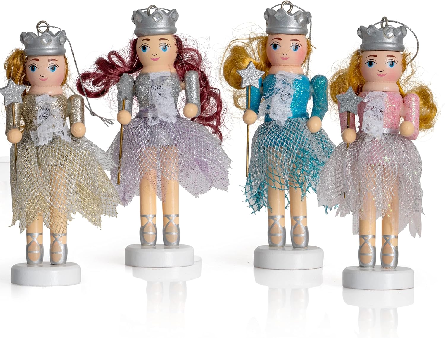 Nutcrackers - Ornativity Nutcracker Hanging Ornament Figures – Fairy Ballet Dancers Glittered Christmas Mini Wooden Nutcrackers Xmas Tree Ornament Set – 4 Pieces