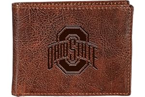 TEAM SPORTS AMERICA NCAA Ohio State University Bi-Fold Passcase Wallet for Men | Brown Genuine Tumbled Leather Wallet | Officially Licensed Embossed College Logo | Money and Card Organizer | Gift Box Included