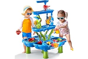 4-Tier Sand and Water Table for Kids, Outdoor Toys and Play Activity Set for Kids Boys Girls Toddlers Ages 3 4 5 6 7 8 Years,