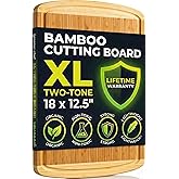 GREENER CHEF Organic Extra Large Bamboo Cutting Board (18") - Extra Roomy - Extra Durable - Extra Non Toxic - Extra Lightweig