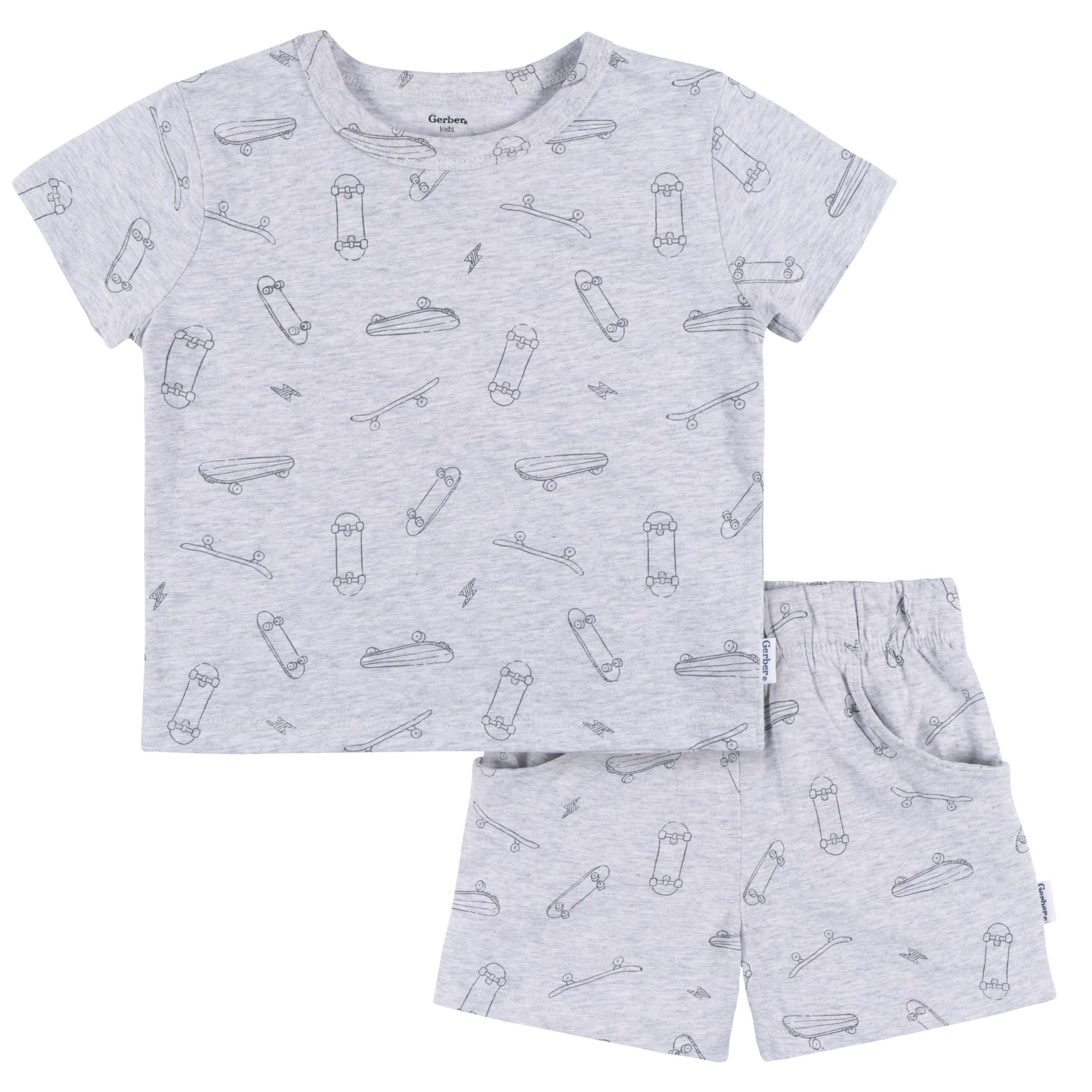 Photo 1 of Gerber Toddler Boy T-Shirt and Shorts Set, Heather Skateboard, 5T