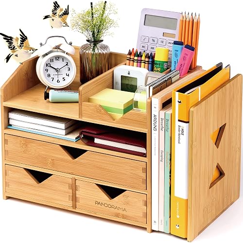 Pandorama Bamboo Desk Organizer with Adjustable File & Book Holder ...