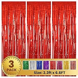 pabues 3 Pack 3.3ft x 6.6ft Laser Red Tinsel