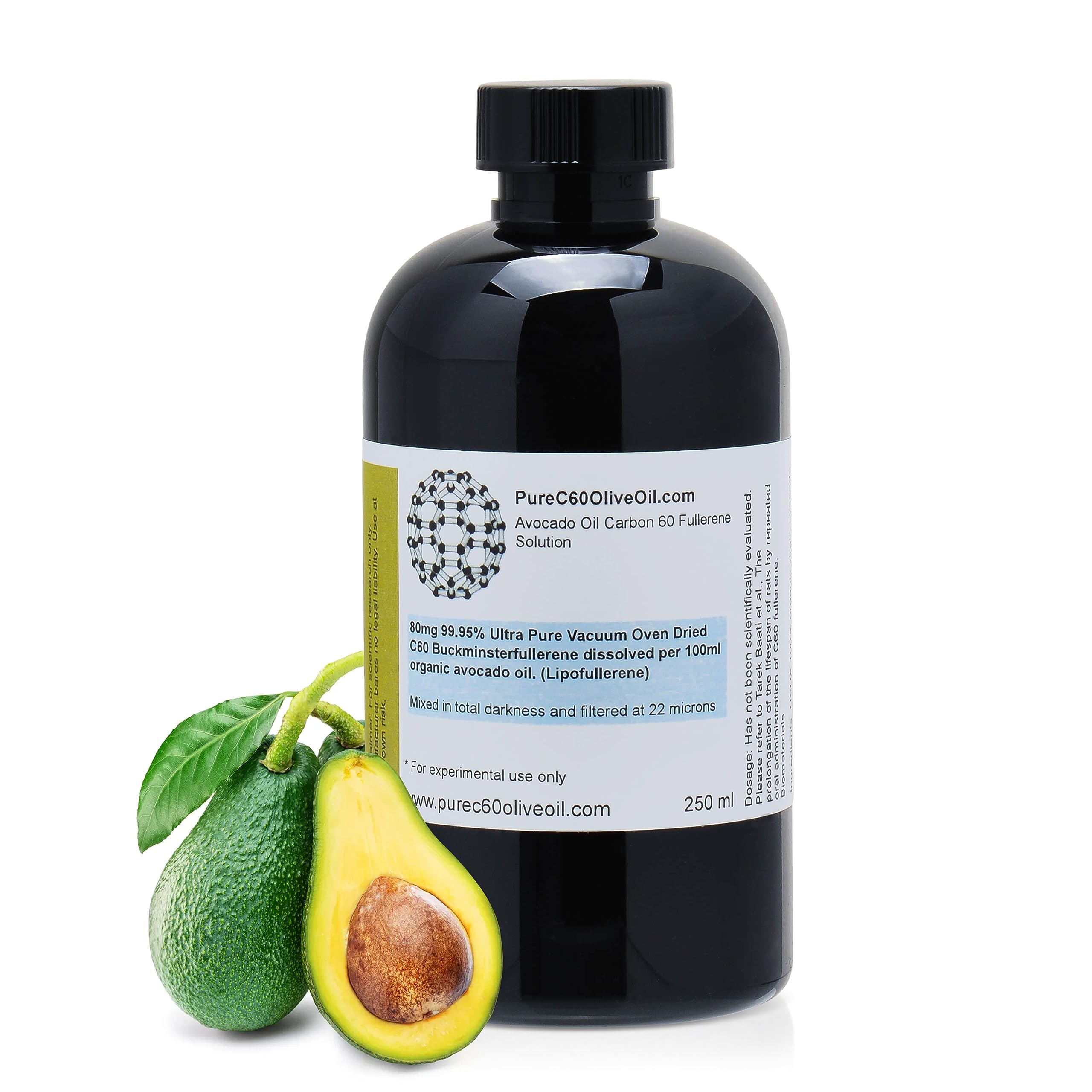 PureC60OliveOil C60 Avocado Oil 250ml - 99.95% Carbon 60 Solvent Free 200mg - Same Day Priority Shipping - from The Leading Global Producer