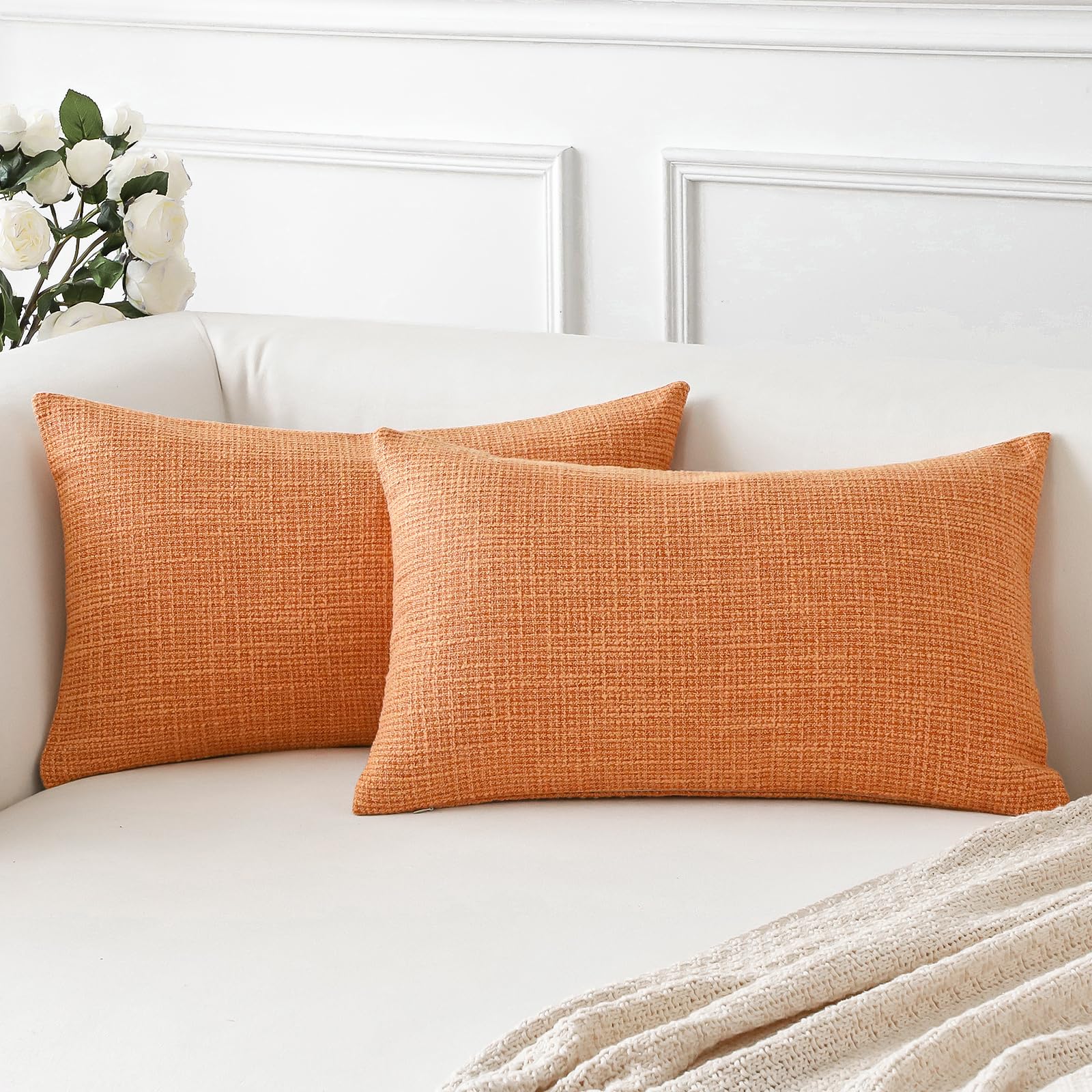 Artscope Coral Cushion Covers Set of 2 Linen Decorative Square Pillowcases Pillow Covers 30x50cm for Home Decor Sofa Bedroom Car (Coral, 12x20)