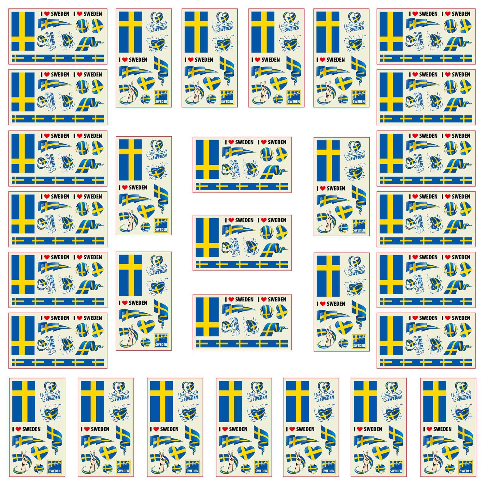 Autousa 30x Temporary Tattoos of Swedish Flag for International Competitions 2024 European Championship Football World Cup Face Waterproof Flags Stickers (30 Sheets）