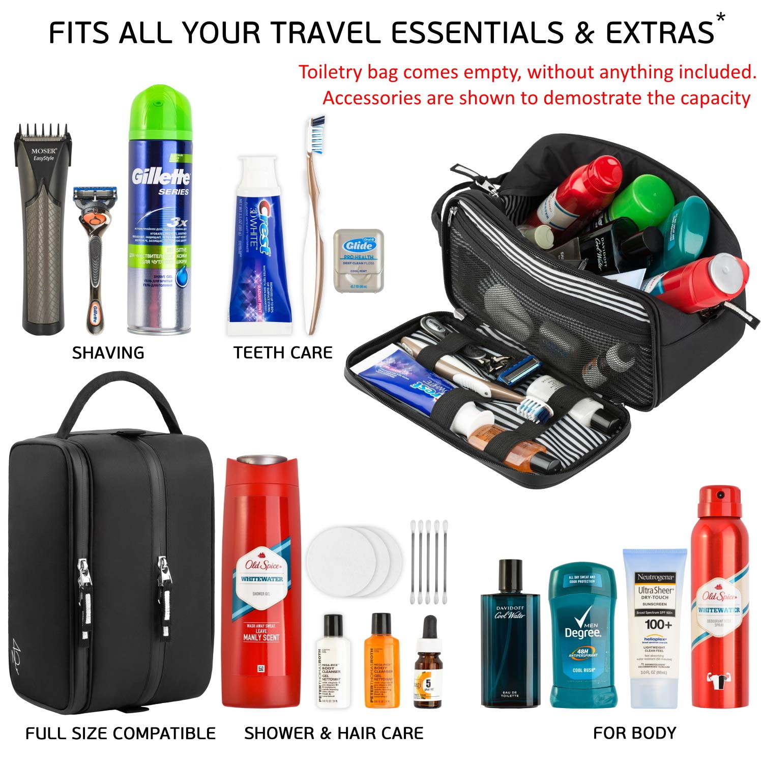 Toiletry Bag Dopp Kit for Men - Nylon Travel Toiletry Bag Waterproof Shower Cosmetic Organizer for Women Men - Travel Kit Shaving Bag for Men : Beauty