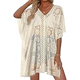 Womens Lace Bathing Suit Cover Up V Neck Swimsuit Coverup Summer Swim Coverups Loose Bikini Beach Dress