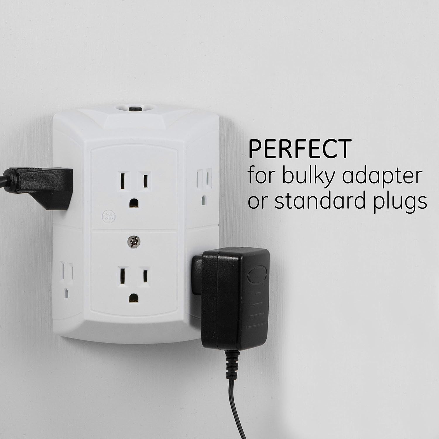 GE 6-Outlet Wall Tap, Reset Button, Circuit Breaker, Power Outlet Extender, Adapter Spaced Outlets, 3 Prong Plug, Grounded, UL Listed, White, 56575 - Electrical Multi Outlets - 