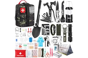 UHOOLLY Survival Kit, Gifts for Men Women Teen Boys, 252 pcs Survival Gear and Equipment Mini First Aid Kit for Car Home, Emergency Kit with Molle System for Earthquake, Outdoor Adventure, Car Travel