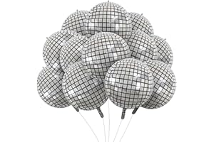 XLONG 12 Pack Disco Balloons,22 Inch Large Disco Balloons 4D Silver Laser Balloons Metallic Mirror Mylar Balloons for 70s Disco Party Decorations Birthday Party