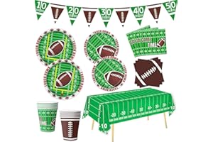 OIGCO Football Party Supplies Tableware Set Football Theme Party Decorations Including Plates Napkins Cups Touchdown Tablecloth Banner for Football Birthday Party, Serve 24 Guests