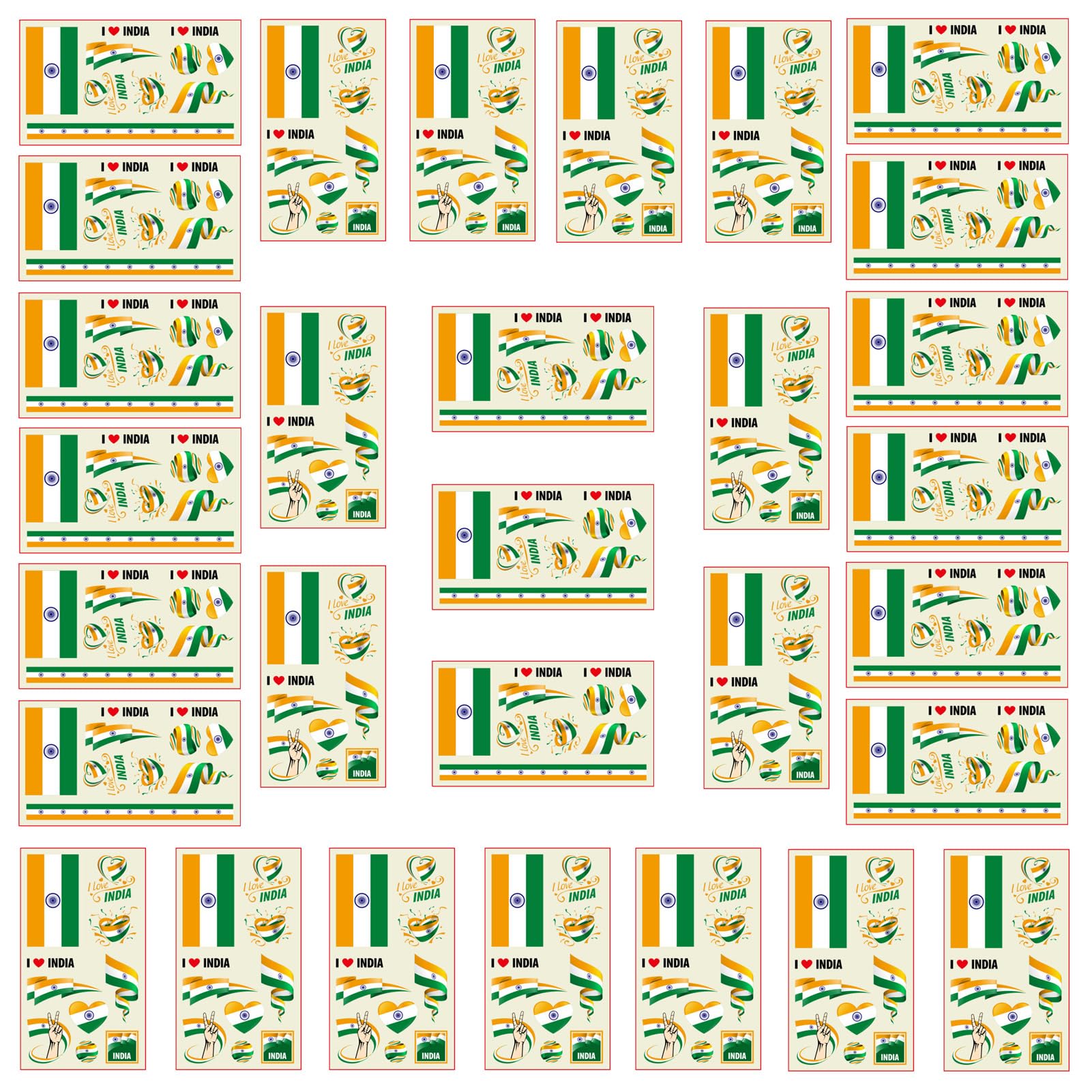 Autousa 30x Temporary Tattoos of Indian Flag for International Competitions 2024 European Championship Football World Cup Face Waterproof Flags Stickers (30 Sheets）