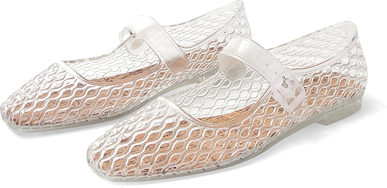 DOEYG Jelly Mary Ballet Flats for Women Jelly Sandals Shoes Women Beach Jellies Mary Jane Flats Ballerina Shoes