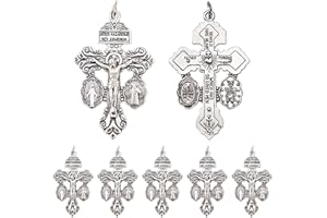 BRILUCKY Catholic Crucifix for Rosary Making Bulk Pack of 5,Cruz Del Perdon Catolica Crucifix with St Benedict Medal and Miraculous Medal,Pardon Crucifix Rosary Parts for Rosaries Catholic,Crucifijos Catolicos