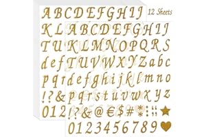 TSMOLLYU 12 Sheets Glitter Letter Stickers,Self Adhesive Alphabet Number Stickers,letter and Number Stickers,Decals for Mailbox,DIY Crafts Art Making,Sign,Cars,Business,Address Number,Scrapbook, Grad Cap Decoration,Classroom Decor(Gold)
