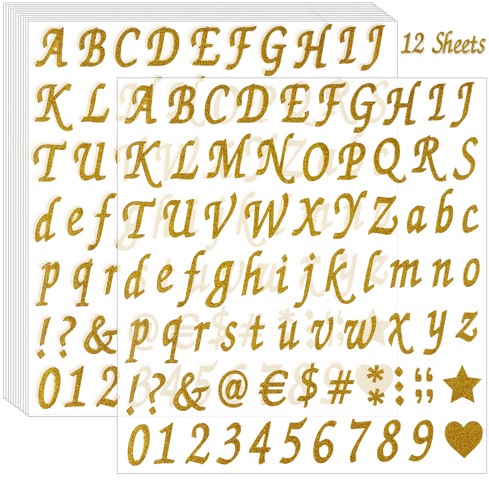 Photo 1 of 12 Sheets Glitter Letter Stickers, Self-Adhesive Alphabet Stickers, Decals for Mailbox, DIY Crafts Art Making, Signs, Business, Address Numbers, Scrapbook, Grad Cap Decoration, Classroom Decor (Gold)