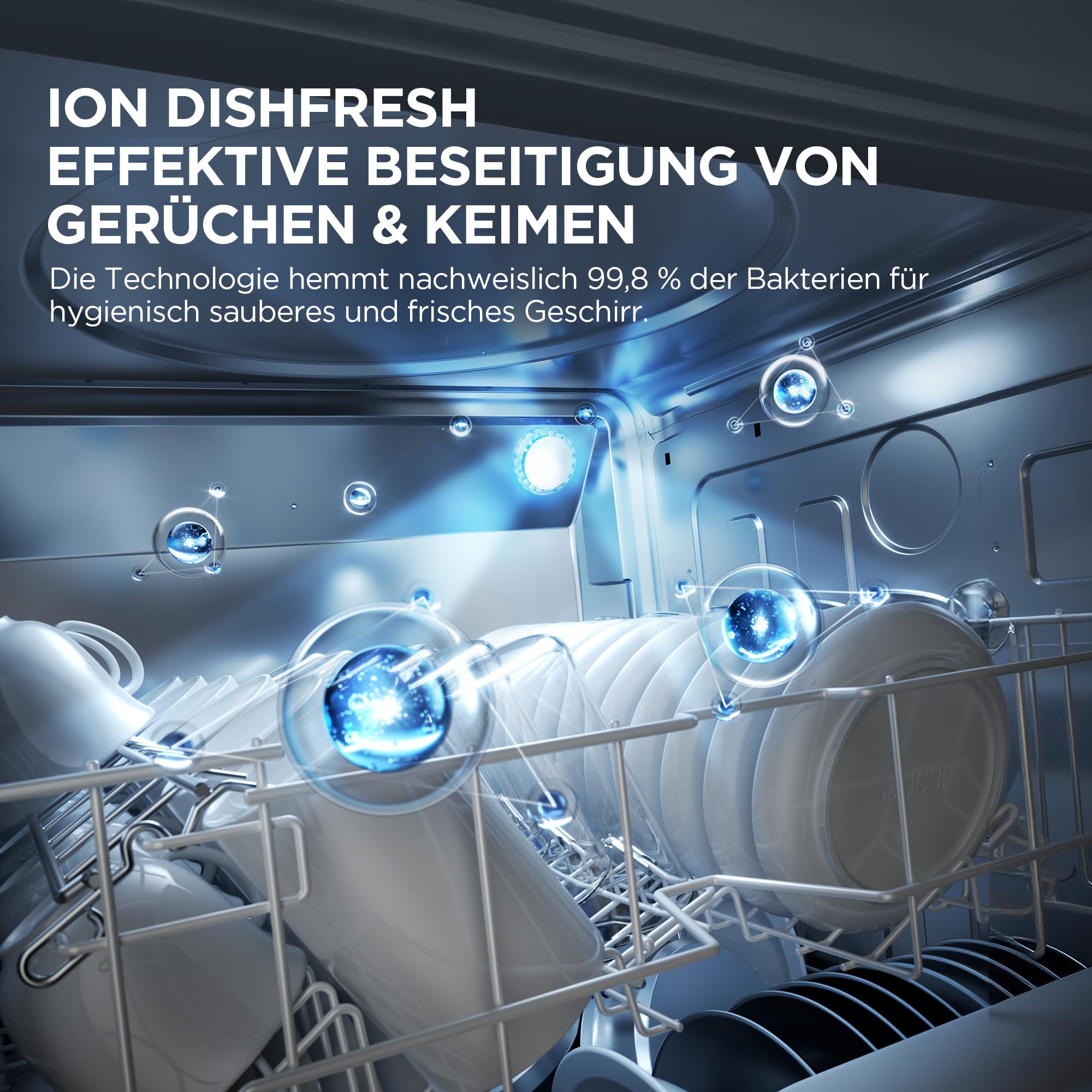 Midea MDWEB1403MB-EA Spülmaschine Vollintegriert 60 cm, 14 Maßgedecke, 9 Programme, Automatische Türöffnung, LED Display, 1/2 Halbe Ladung, Startverzögerung, Geschirrspüler Einbaugerät mit WIFI, 42dB 4