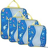 Kids Packing Cubes Compression, Luggage Packing Organization Cubes 4 Pack, Blue, 1 Small, 2 Medium, 1 Large, ocean blue