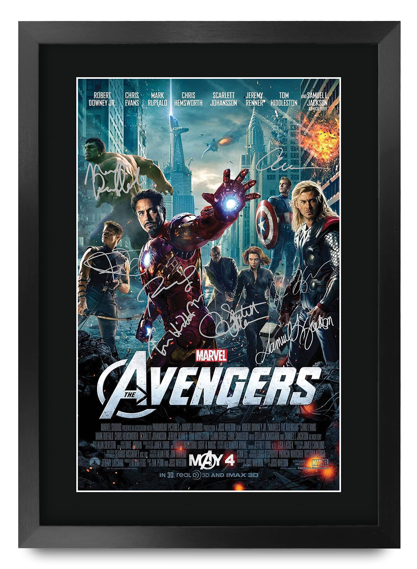 HWC Trading Avengers The Cast Gifts Printed Poster Signed Autograph Picture for Movie Memorabilia Fans - A3 Framed