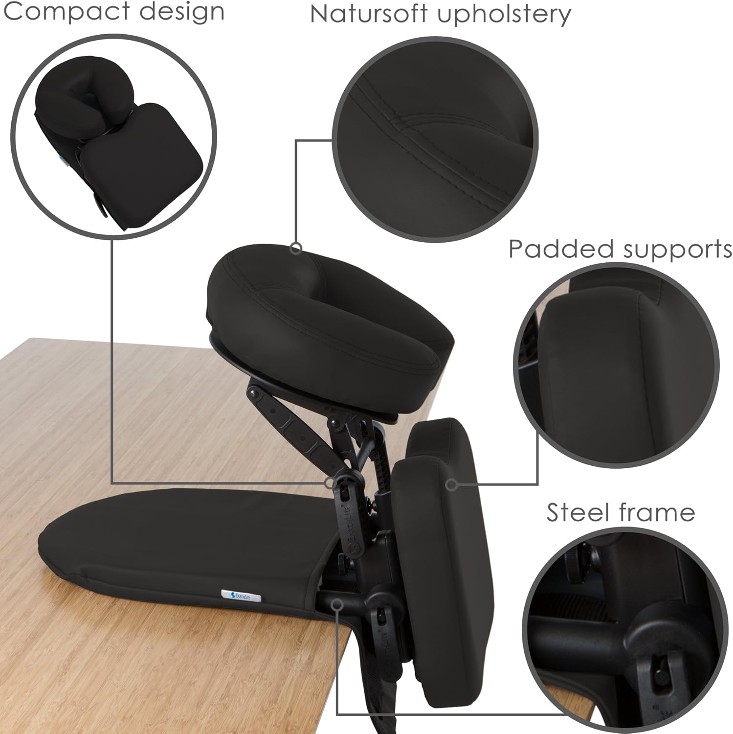 EARTHLITE Massage Kit Travelmate - Ultra-Portable Face Down Tabletop Massage System perfect for Vitrectomy Recovery & On-The-Go Massage, Black: Sports & Outdoors