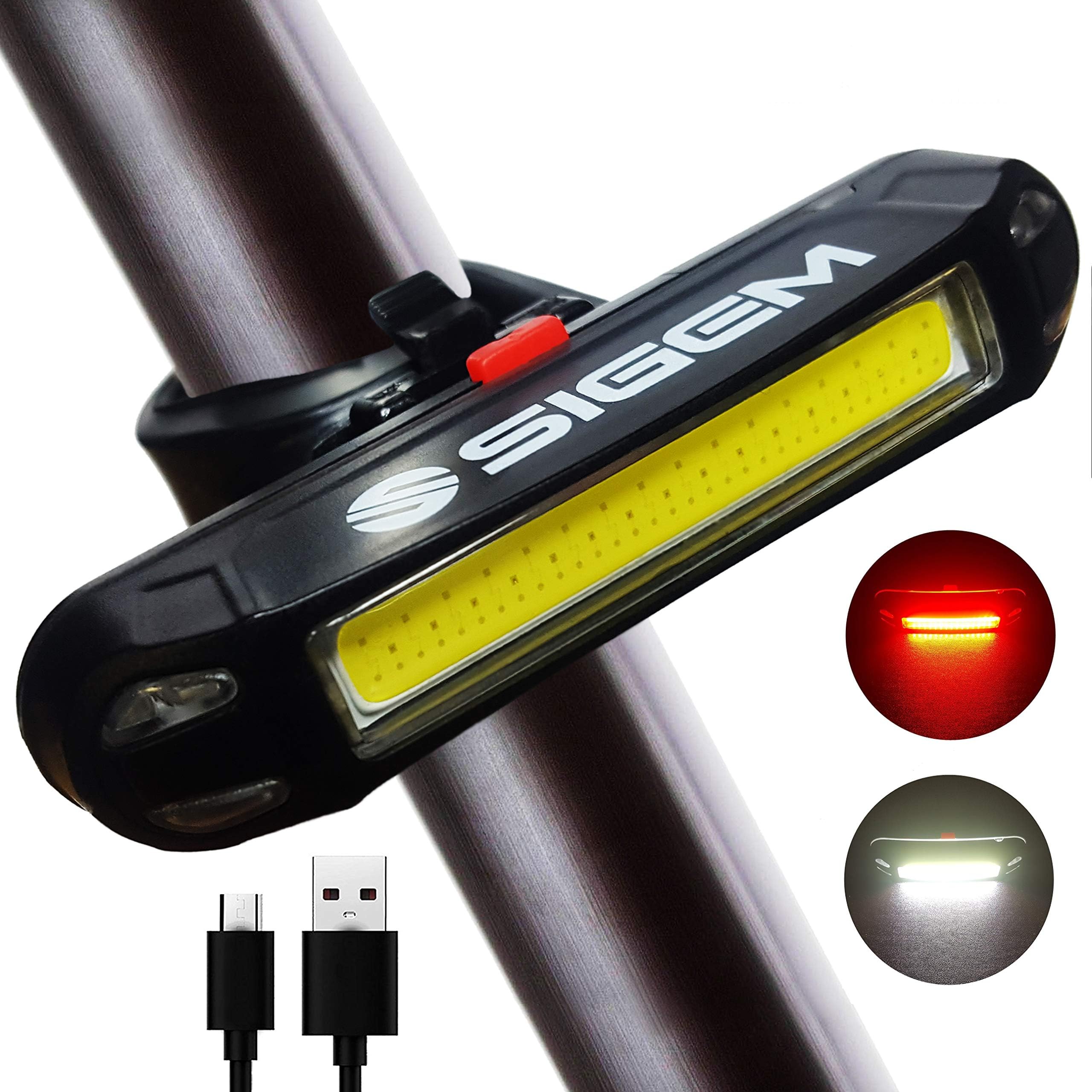 SIGEM Ultra Bright Bike Tail Light, Headlight, USB Rechargeable, Bicycle Flashing Rear taillight, LED Safety Warning Strobe Head Light, Also for Helmet and Backpack Max.120 Lumens