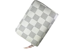 GENERIC Ladies change card bag, zip storage bank card case, small portable 11 large capacity pouch, holds banknote change credit card(white checkered pattern)