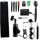 Hairchens 23P Golf Essentials Kit -Golf Green Fork, Golf Brush,Accessory Pack, Golf Towel, Golf Club Brush, Golf Ball Marker, Divot Repair Tool, Golf Ball &amp; Golf Tee Holder,Golf Gifts for Men