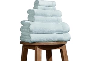 BIOWEAVES 100% Organic Cotton 700 GSM Plush 6-Piece Towel Set GOTS Certified, 2 Bath Towels, 2 Hand Towels & 2 Washcloths - Seafoam