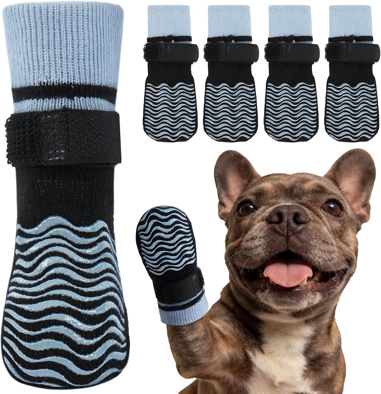 Kuoser Non Slip Dog Socks for Hardwood Floors, Dog Grippy Socks with Double-Sided Traction, Anti Slip Dogs Booties Paw Protectors to Prevent Licking Paws for Small Medium Large Senior Dogs, 4 Pack-S