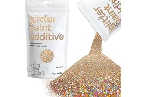Hemway Glitter Paint Additive Crystals for Acrylic Emulsion Paint, Interior & Exterior Walls, Wood, Varnish, Matt, Gloss 100g / 3.5oz - Microfine (1/256" 0.004" 0.1mm) - Gold Silver Holographic