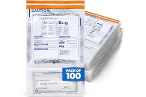 PARK FORMS USA Clear Plastic Deposit Bags | Tamper-Evident Cash Bag | Tear-Off Receipt | Heavy-Duty 9.5" x 15" | 100 pcs | ABC Check Printing