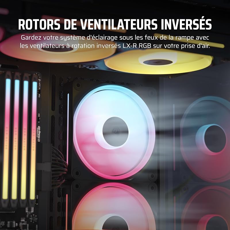 iCUE LINK LX120-R RGB 120mm PWM Ventilateur Inversés – Kit Triple Ventilateur – Faible Bruit, CORSAIR Palier à Dôme Magnétique, Double Boucle Lumineuse, Vis QuikTurn™, Mode Zéro RPM – Noir