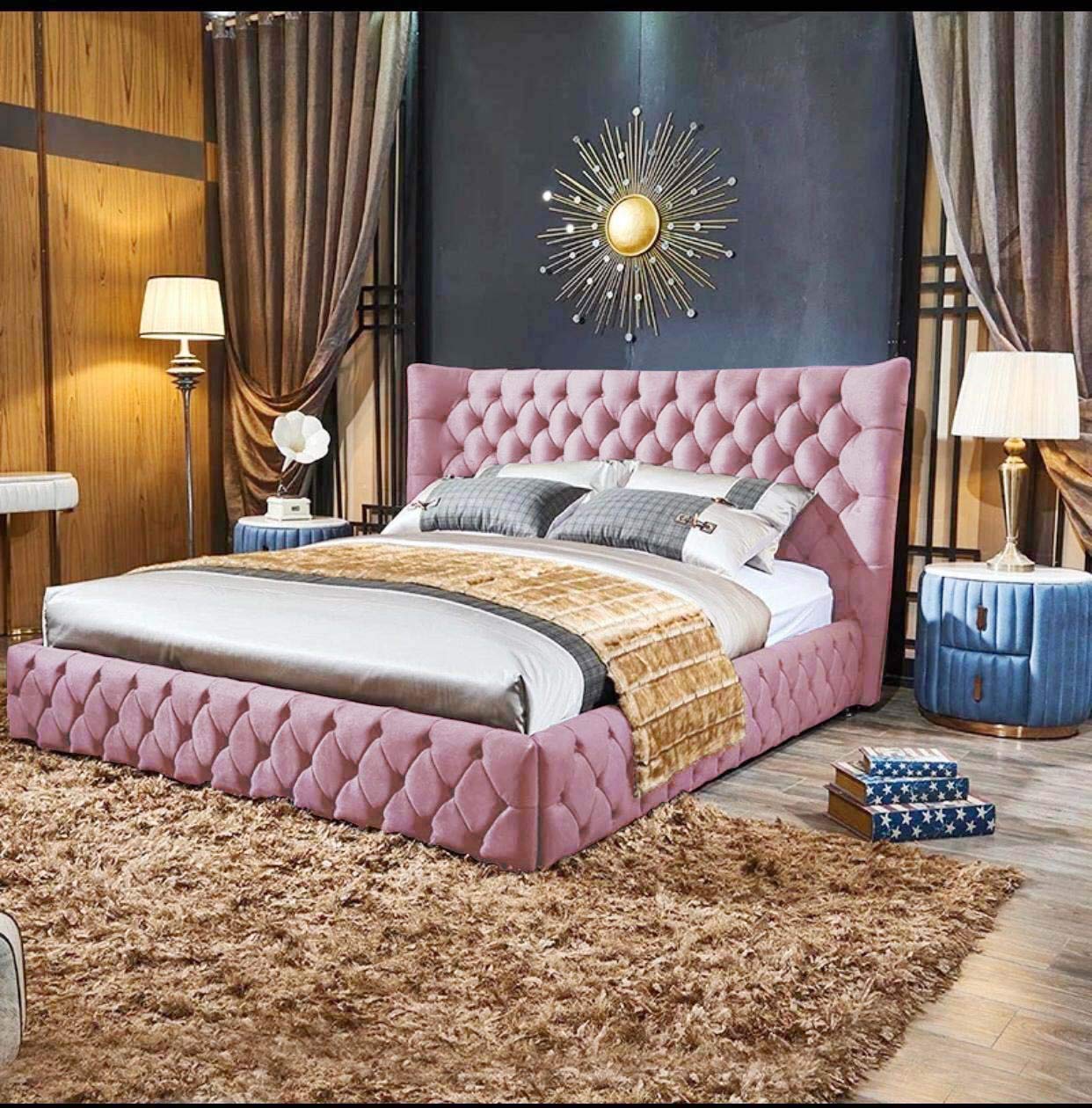 Stylish Plush Velvet Winged Bed, Bed Frame in All Colours & Sizes