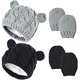 2 Set Newborn Winter Beanie Hats Gloves Kit for Baby Girls Boys Infant Toddler Warm Knitted Hats Glove Autumn Spring