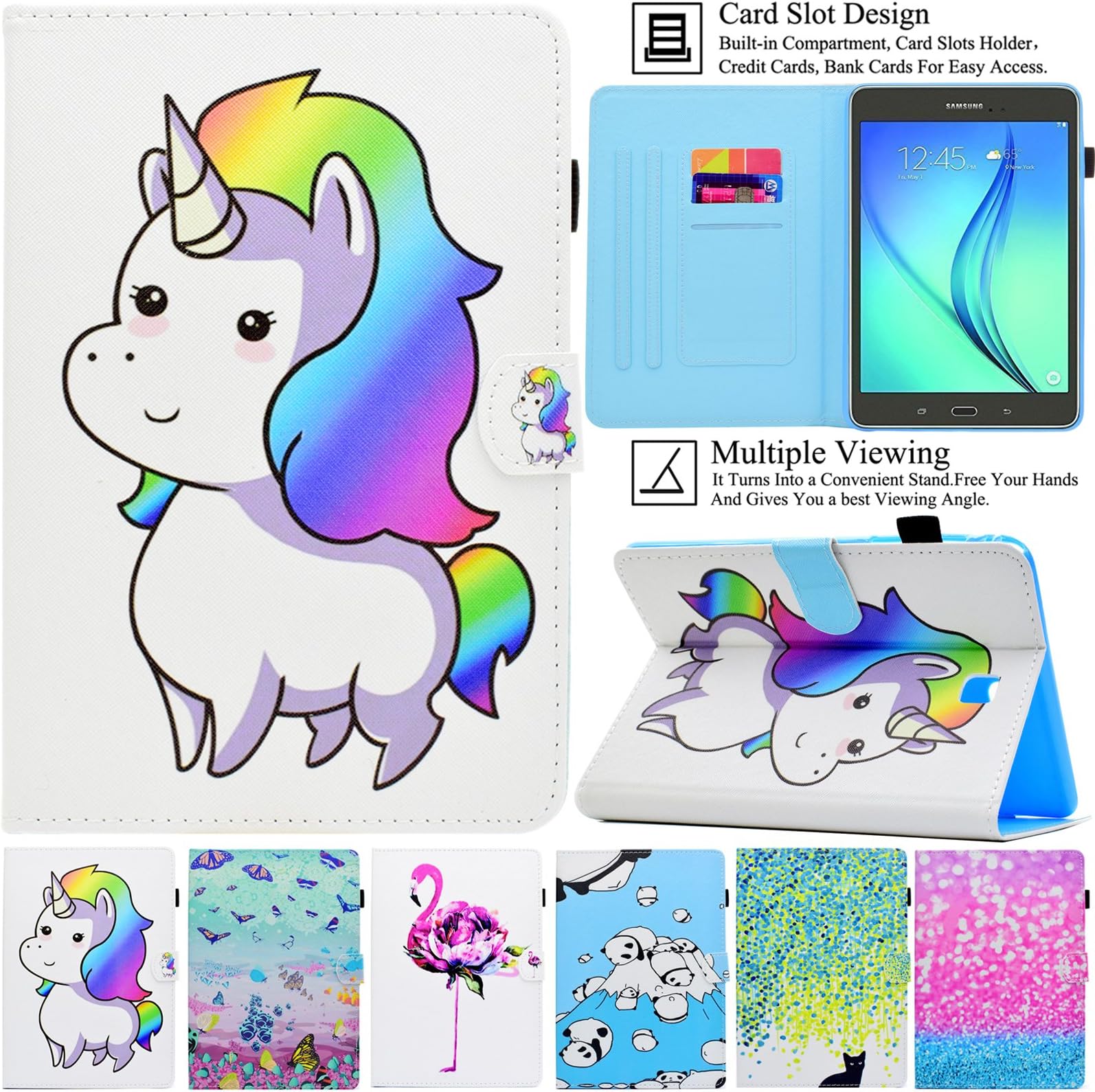Galaxy Tab A 8.0 Case,Artyond PU Leather Card Slots Cover [Anti-Slip Stripe] with Smart Magnetic Snap Soft TPU Protective Case Stripe Stand Cover for Samsung Galaxy Tab A 8.0 SM-T350(2015) (Unicorn)