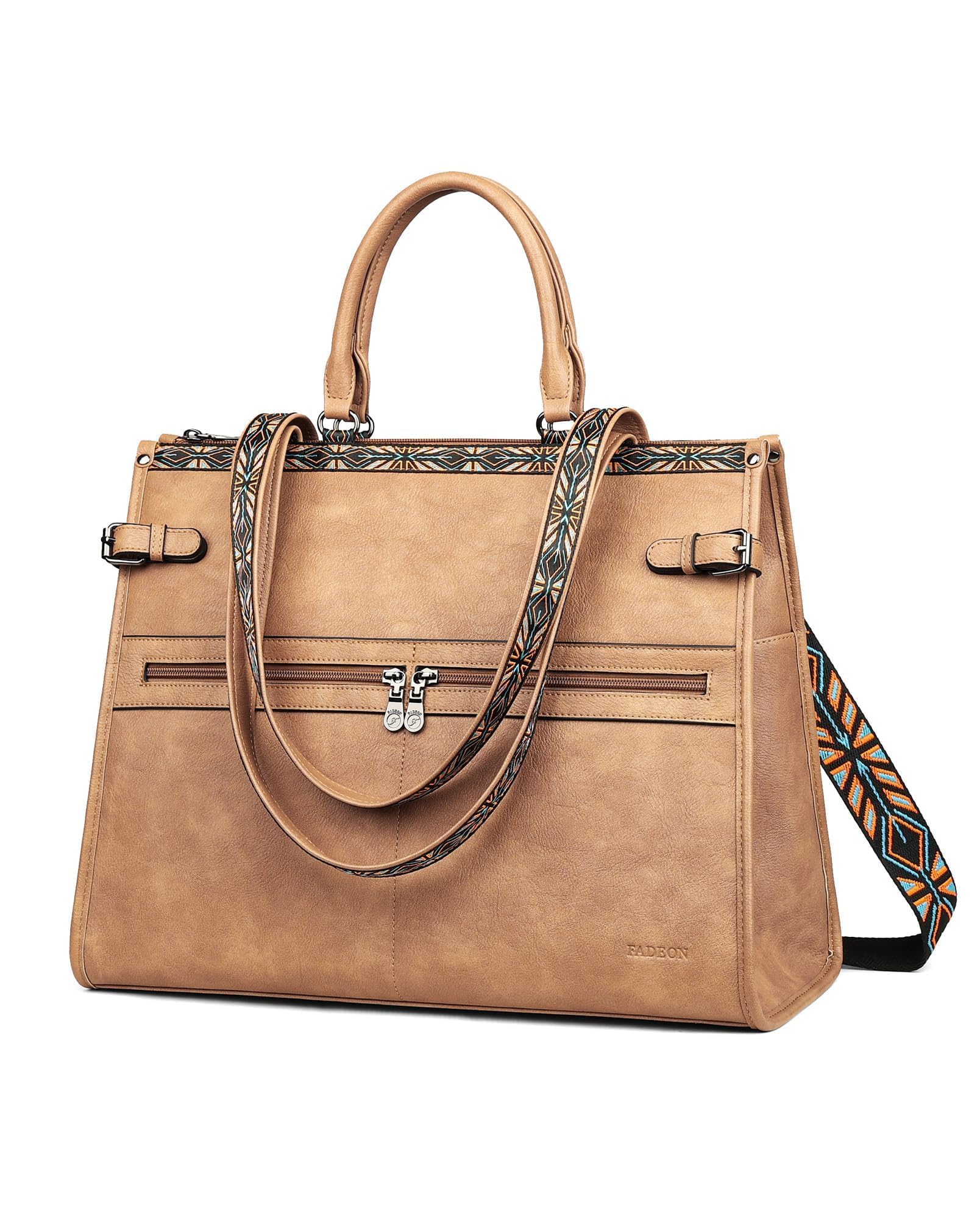 Photo 1 of FADEON Laptop Bag for Women Designer PU Leather Large Tote Bags Packpack Purses with 15.6 Laptop Compartment Travel Shoulder Handbag Brown