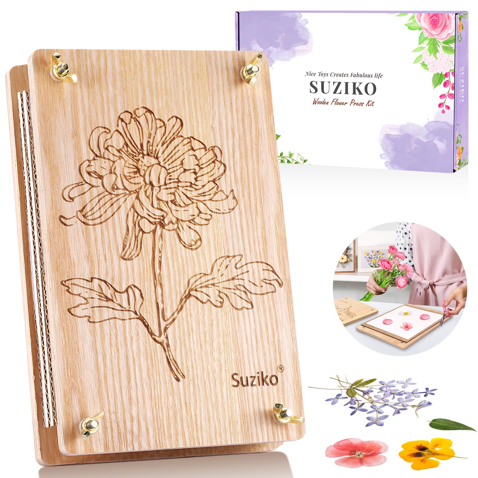 Suziko Large Flower Press Kit for Adults& Kids Flower &Plant Preservation Kit Measures 10.8" x 6.9" Arts and Crafts for Adults Leaf Press &- Great Gift for Lovers